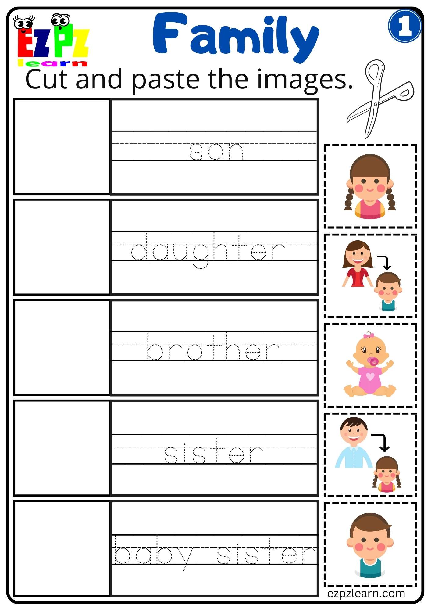 Family Vocabulary Cut and Paste Activity For K5 Students Parents and Teachers Free G1